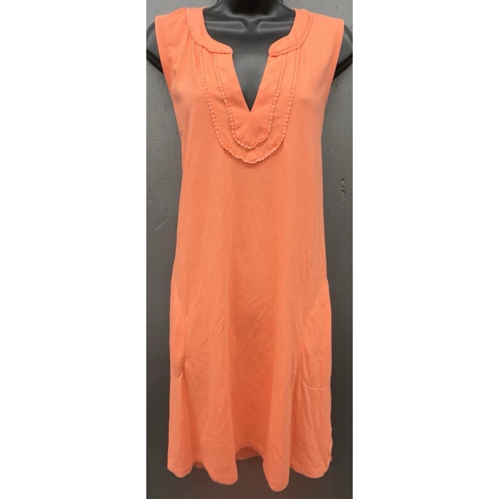 Lands End Dress L Orange Cotton Pockets Casual Summer Comfort Preppy Classic